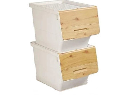 Motek  Patateslik Soğanlık Tekerlekli Organizer Çok Amaçlı Saklama Kutusu 2X33 Lt Bambu+Krem