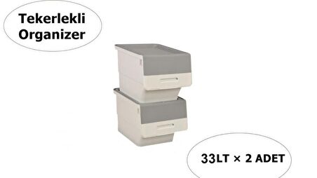 Motek Patateslik Soğanlık Tekerlekli Organizer Çok Amaçlı Saklama Kutusu 2X33 Lt Beyaz+Gri