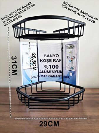 Aüminyum İki Gözlü Banyo Köşelik Şampuanlaık Ömür Boyu Paslanmaz Siyah-OSCR