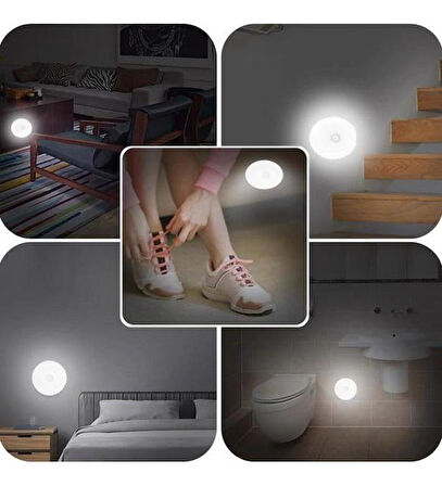 USB Şarjlı PIR Hareket Sensörlü Gece Lambası Magnet Mıknatıslı 4000K-Gün Işığı-4Adet