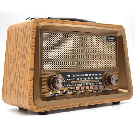 Nostaljik Ahşap Şarzlı 3 Bant Radyo,Tf,Usb Girişli,Fm Radyo,Bluetooth Bağlantılı- R-2066BT
