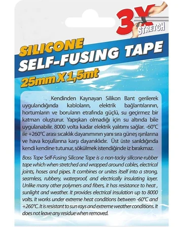 Silikon Kaynayan Çok amaçlı Bant Boru patlak Bandı 3Katına Kadar Esner Su Altında Uygulanabilir 25x1,5Mt-Kırmızı