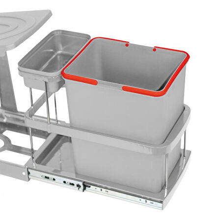 Çelik Ayna Teleskopik Raylı Dolap İçi Çöp Kovası+Poşetlik 16+1 Litre