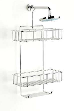 Duş Borusuna Asılabilir Kancalı İki Katlı Banyo Raf  Krom BK-0068