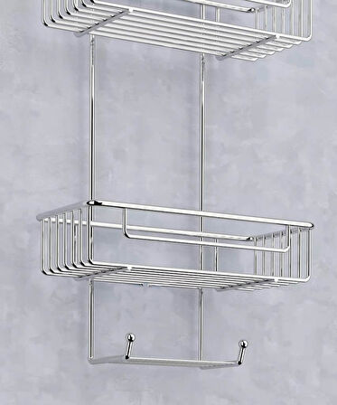 Duş Borusuna Asılabilir Kancalı İki Katlı Banyo Raf  Krom BK-0068