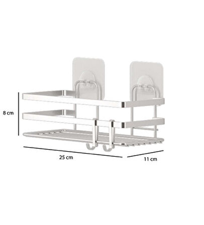 Banyo Düzenleyici Yapışkanlı Metal Banyo Rafı İkili Duş Rafı Organizer Şampuanlık Krom-GNRL281
