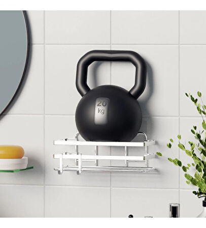 Banyo Düzenleyici Yapışkanlı Metal Banyo Rafı İkili Duş Rafı Organizer Şampuanlık Krom-GNRL281