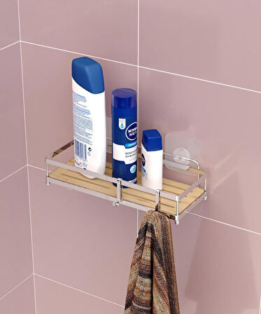 Banyo Düzenleyici Yapışkanlı Metal Banyo Rafı İkili Duş Rafı Organizer Şampuanlık Mat Siyah-GNRL180