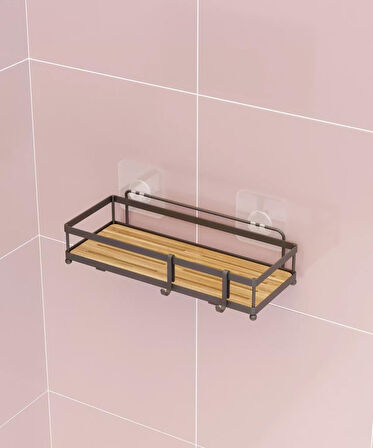 Banyo Düzenleyici Yapışkanlı Metal Banyo Rafı İkili Duş Rafı Organizer Şampuanlık Mat Siyah-GNRL180