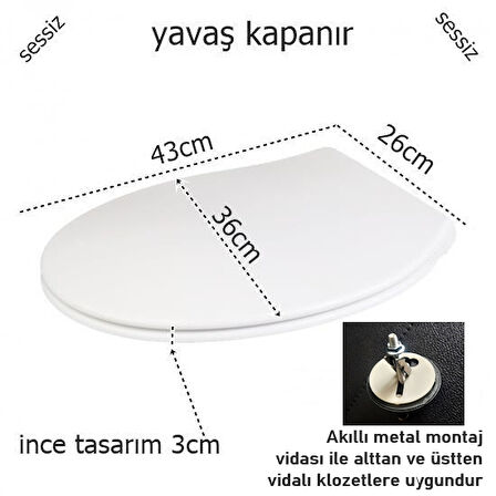 Çelk Ayna Amortisörlü Yavaş Kapanır Oval Klozet Kapağı Metal Montaj Vidalı-716