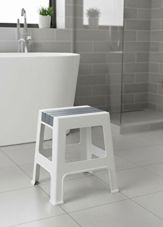 Çelik Ayna Zilkale Büyük Boy Çok Amaçlı Dayanıklı Tabure Beyaz+Gri-252