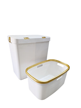 Gold Ikili Dokunmatik 80 Lt Çamaşır Sepeti+Çamaşır Selesi Çeyiz Seti-MT09