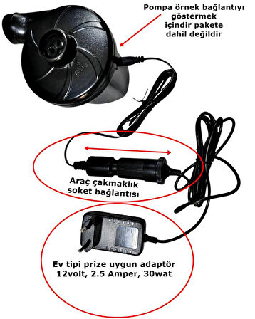 Yatak Pompa Adaptörü Çakmak Adaptörü Araç Çakmaklık Çevirici Ev Tipi 30W/2,5/12V