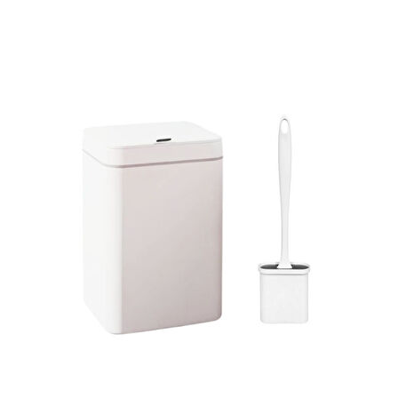 Sensörlü Otomatik Plastik Çöp Kovası 12 Litre + Duvara Asılabilir Beyaz Silikon Klozet Fırçası