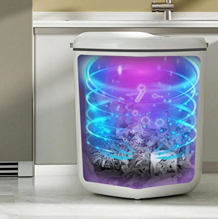 Sensörlü Çöp Kovası Antibakteriyel Uv Işıklı 20 Litre + Deterjan hazneli Beyaz Silikon Klozet Fırçası-BYS