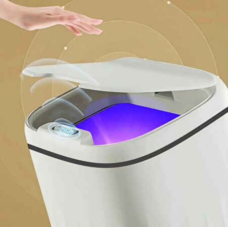 Sensörlü Çöp Kovası Antibakteriyel Uv Işıklı 20 Litre + Deterjan hazneli Beyaz Silikon Klozet Fırçası-BYS