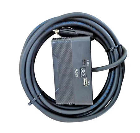 Araç Çakmak Uzatma Kablosu Çakmaklık Çoklayıcı LCD Ekranlı USB,Type-C çıkışlı 12V/10A/120W 2 X1,5mm TTR Bakır10Mt-YT-OT733