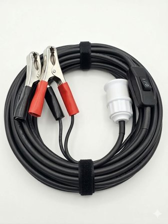 Aküden Bağlantılı Maşalı 30W 12V Led Ampul,lü E27 Duylu Anahtarlı Araç,Karavan,Kamp Seyyar Lamba 12/16A 2 X1,5mm TTR Bakır 5 Mt-Siyah
