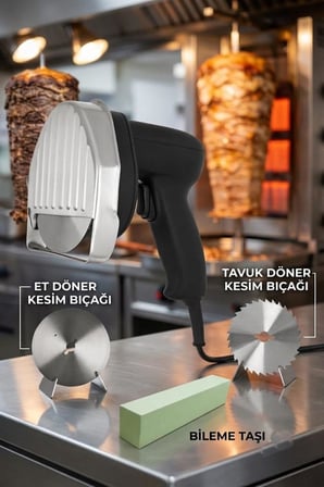 Döner Kesme Makinası Elektirikli 120 Wat 12 CM+Yedek Tavuk Döner Kesme Bıçağı+Ful yedek parça seti