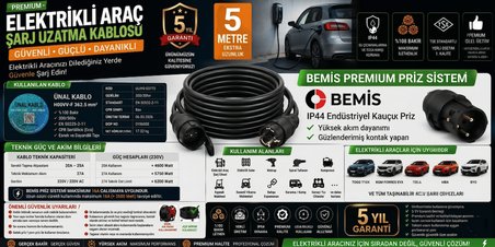 Elektrikli Araçlar ve Yüksek Güç Çeken Cihazlar İçin 3X2,5mm TTR Bakır Premium 5Mt Uzatma Kablosu IP44 Onaylı-