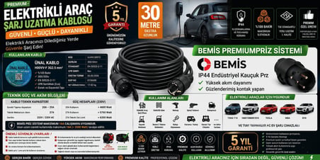 Elektrikli Araçlar ve Yüksek Güç Çeken Cihazlar İçin 3X2,5mm TTR Bakır Premium 30Mt Uzatma Kablosu IP44 Onaylı-