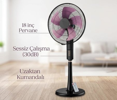 Geseus Uzaktan Kumandalı Sessiz Vantilatör - 45W %100 Bakır Motorlu 5 Kanatlı