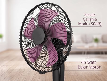 Geseus Uzaktan Kumandalı Sessiz Vantilatör - 45W %100 Bakır Motorlu 5 Kanatlı