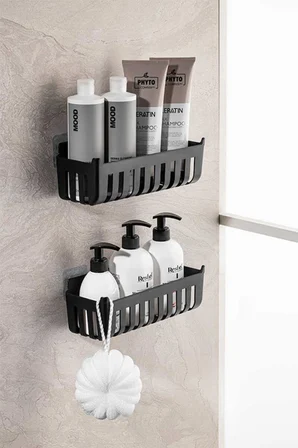 Primanova Deby 2'li Yapışkanlı Banyo Rafı - Siyah
