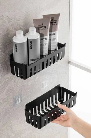 Primanova Deby 2'li Yapışkanlı Banyo Rafı - Siyah