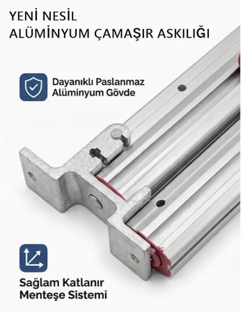 Duvara Monteli Paslanmaz Alüminyum Makaralı Katlanır Çamaşır Askısı İp Hediyeli