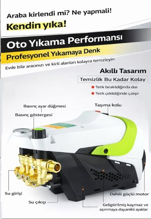 Geseus Güçlü Su Basınçlı Yıkama Makinesi – Kömürsüz İndüksiyon Motor & Basınç Göstergesi - SN003