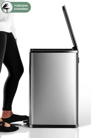 Primanova Dikdörtgen Çelik Çöp Kovası 40 Litre - Inox