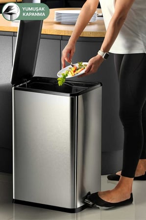Primanova Dikdörtgen Çelik Çöp Kovası 40 Litre - Inox