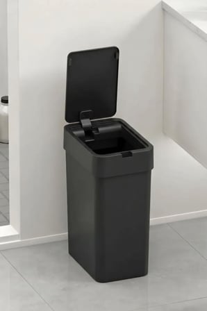 Sensörlü Çöp Kovası Plastik Slim 9 Lt Siyah+ Duvara Asılabilir Siyah Silikon Klozet Fırçası-SİYAH