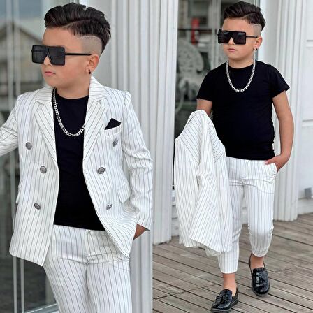 MODAVALS 4 PARÇA ÇİZGİLİ CEKETLİ ERKEK ÇOCUK TAKIM ELBİSE 