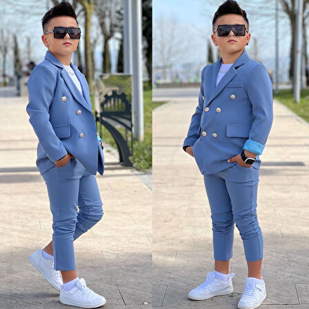 MODAVALS 4 PARÇA 6 DÜĞMELİ CEKETLİ ERKEK ÇOCUK TAKIM ELBİSE - BEYAZ TSHIRT
