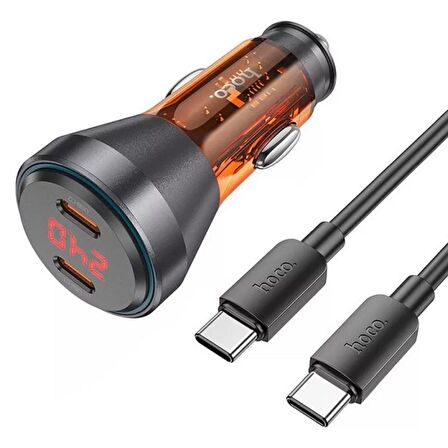 Coofbe Super Şarj  Dijital Göstergeli Çift Type-C Girişli PD60W Araç Şarjı Ve Type-C Şarj Kablosu 