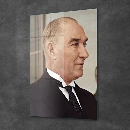 Decovetro Cam Tablo Atatürk Siyah Takım Elbiseli