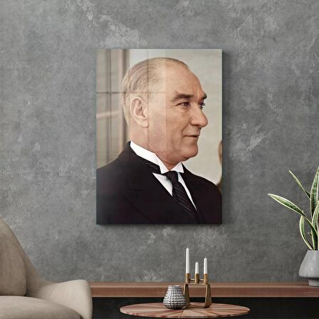Decovetro Cam Tablo Atatürk Siyah Takım Elbiseli