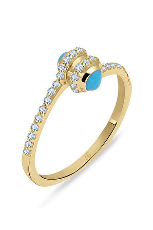 Düğüm Firuze Taşlı Altın Yüzük