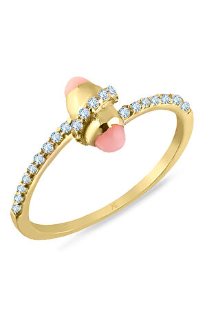 Düğüm Mercan Taşlı Altın Yüzük