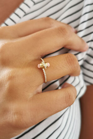 Düğüm Mercan Taşlı Altın Yüzük