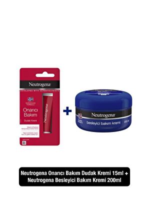 Neutrogena Besleyici Bakım Kremi 200 ml+ Neutrogena Onarıcı Bakım Dudak Kremi 15 ml