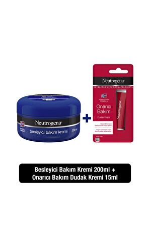 Neutrogena Besleyici Bakım Kremi 200 ml+ Neutrogena Onarıcı Bakım Dudak Kremi 15 ml