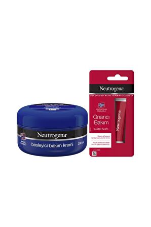 Neutrogena Besleyici Bakım Kremi 200 ml+ Neutrogena Onarıcı Bakım Dudak Kremi 15 ml