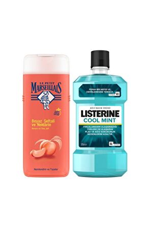 Şeftali Aromalı Nemlendirici Tüm Ciltler İçin Kalıcı Kokulu Duş Jeli 500 ml + Listerine Cool Mint 250 ml