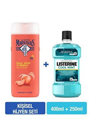 Le Petit Marseillais Şeftali Aromalı Nemlendirici Tüm Ciltler İçin Kalıcı Kokulu Duş Jeli 250 ml + Listerine Cool Mint 250 ml