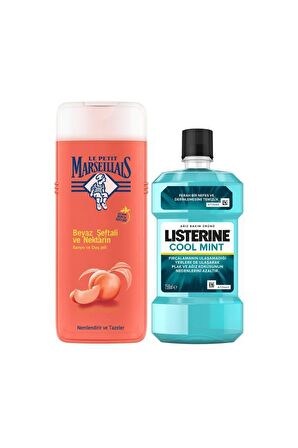 Le Petit Marseillais Şeftali Aromalı Nemlendirici Tüm Ciltler İçin Kalıcı Kokulu Duş Jeli 250 ml + Listerine Cool Mint 250 ml