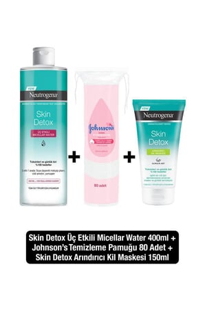Neutrogena Skin Detox Micellar Water 400ml+Arındırıcı Kil Maskesi 150ml+Johnson’s Baby Pamuk 80 adet