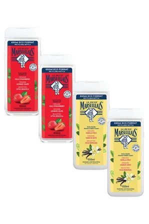 Le Petit Marseillais Akdeniz Çileği + Vanilya Sütü Duş Jeli Avantajlı Paket 650 ml x4